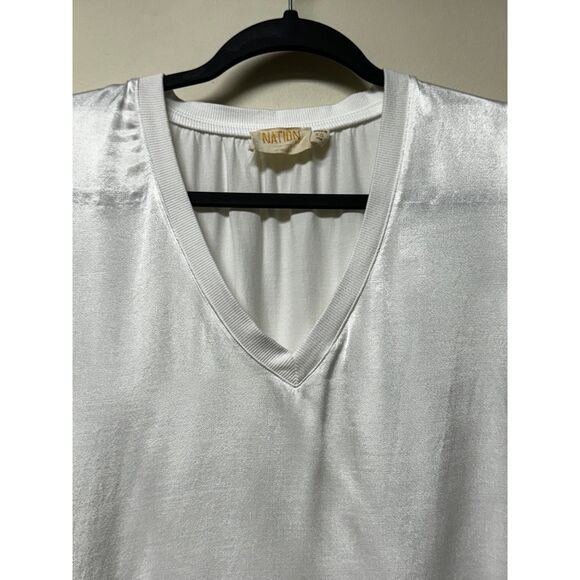 NATION LTD June Sateen V-Neck Top in White, Sz XS - Picture 3 of 7